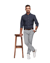 BLUE WITH SILVER THIN LINE COTTON SHIRT